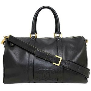 Chanel Boston Bag Black Gold Caviarskin Leather 2way Bag Shoulder Bag